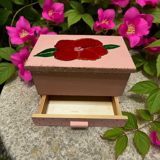 hand painted floral wooden jewelry box