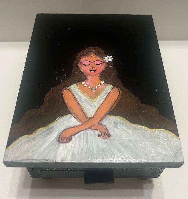 A mini hand painted jewelry box