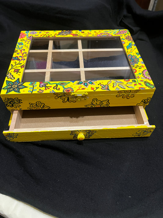 Beautiful yellow jewelry box, painted and unique gift!