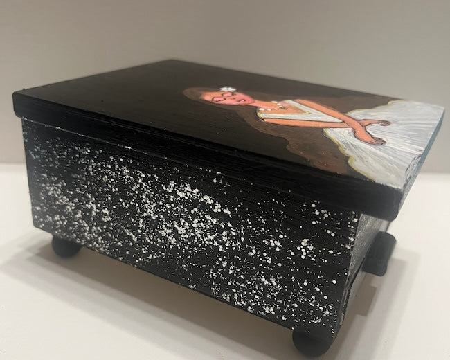 A mini hand painted jewelry box