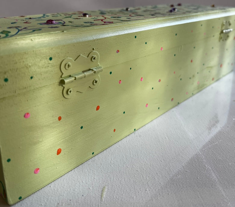 A light green hand painted wooden box!