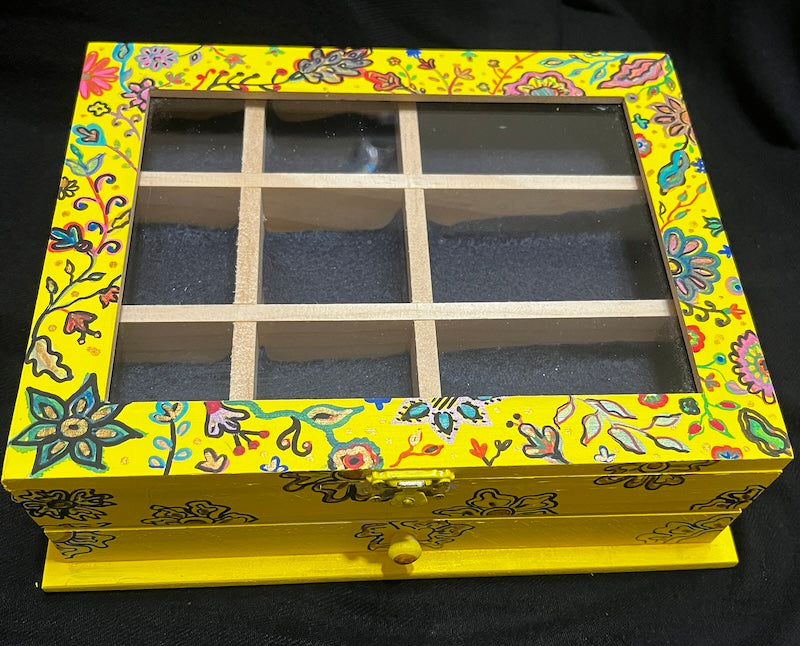 Beautiful yellow jewelry box, painted and unique gift!