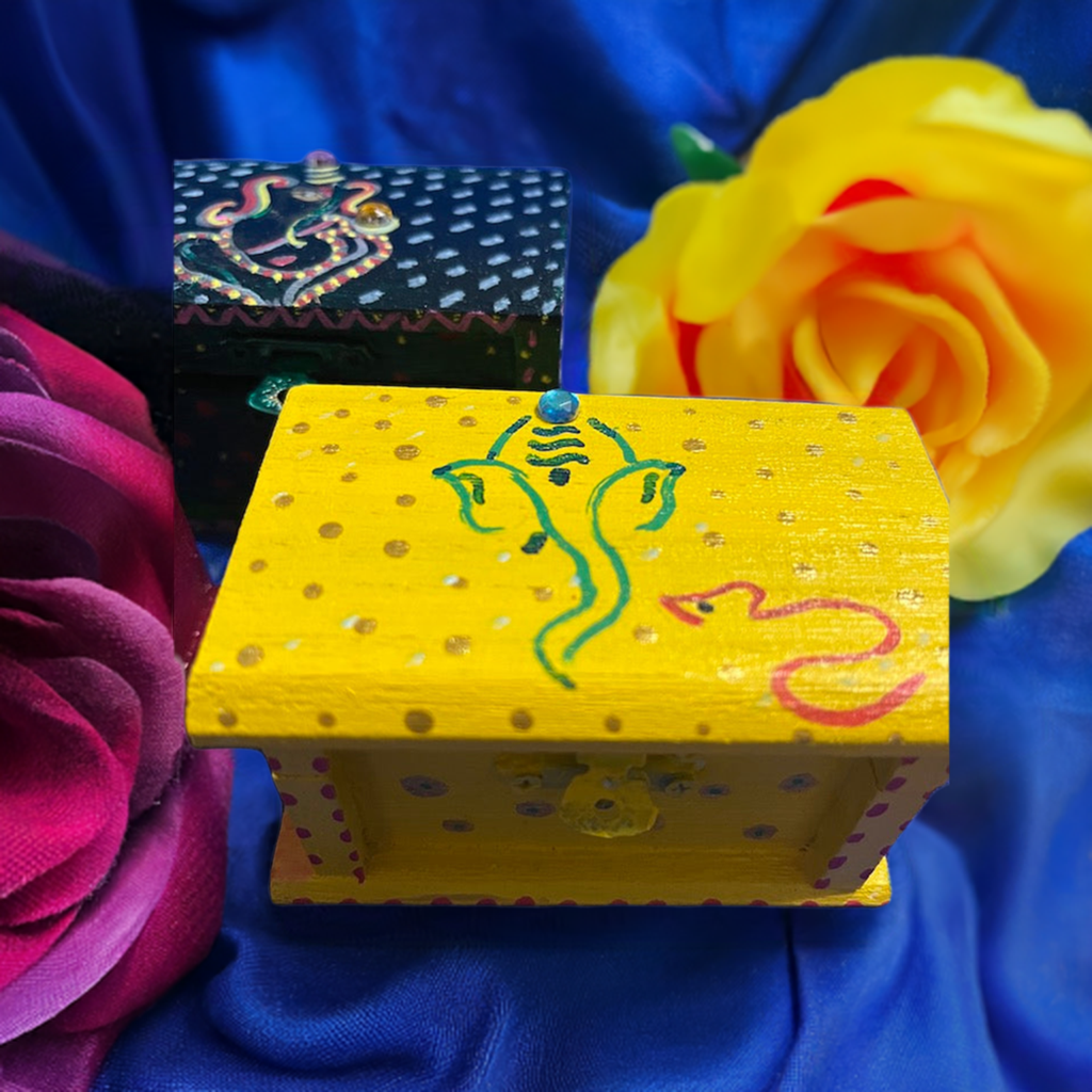 A beautiful hand painted Ganesha wooden box with lid.