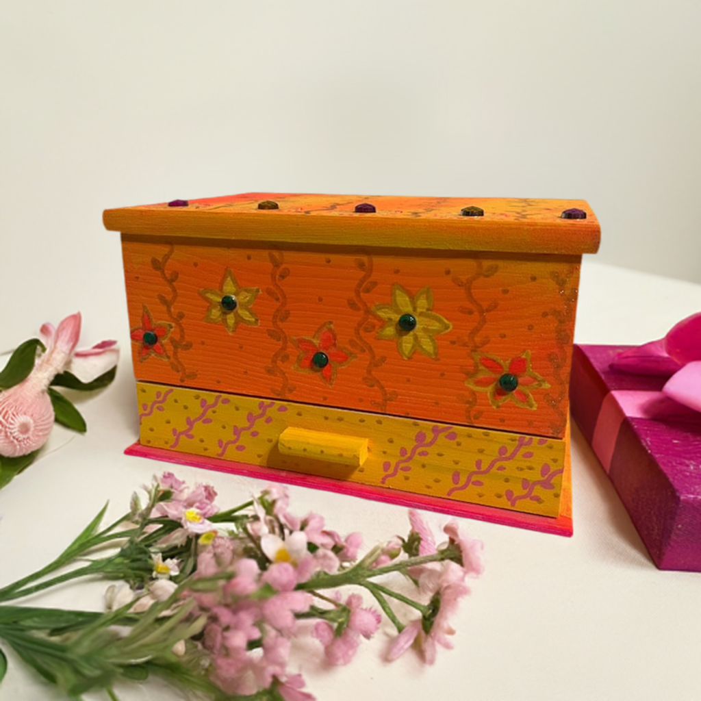 A hand painted wood jewelry box for women