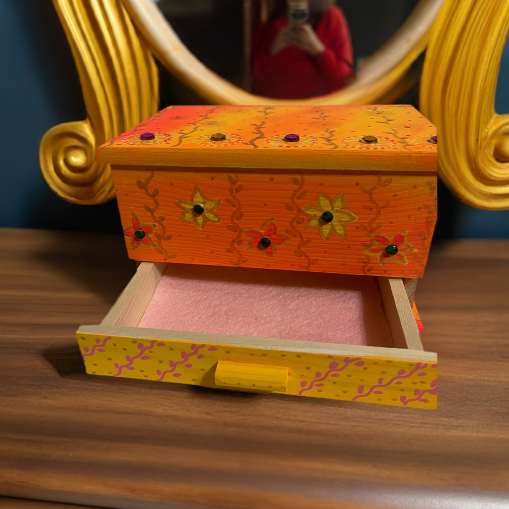 A hand painted wood jewelry box for women