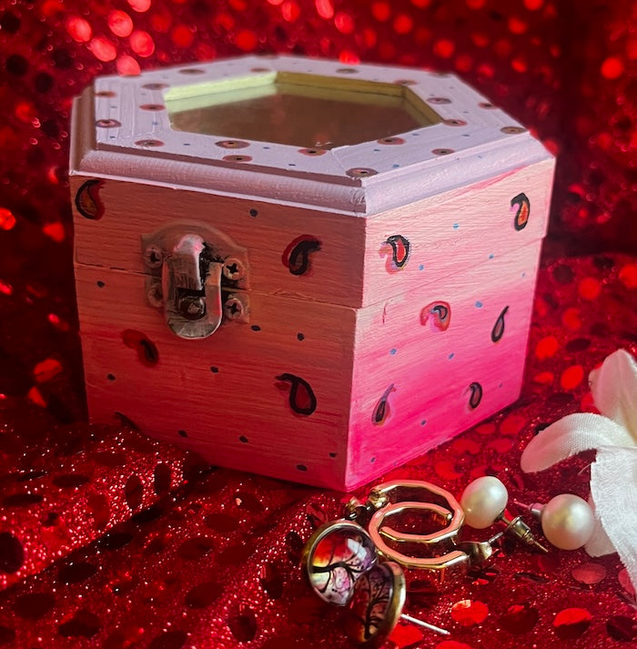 Pink hand painted hexagon wooden box
