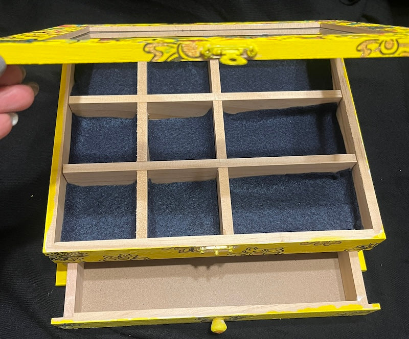 Beautiful yellow jewelry box, painted and unique gift!