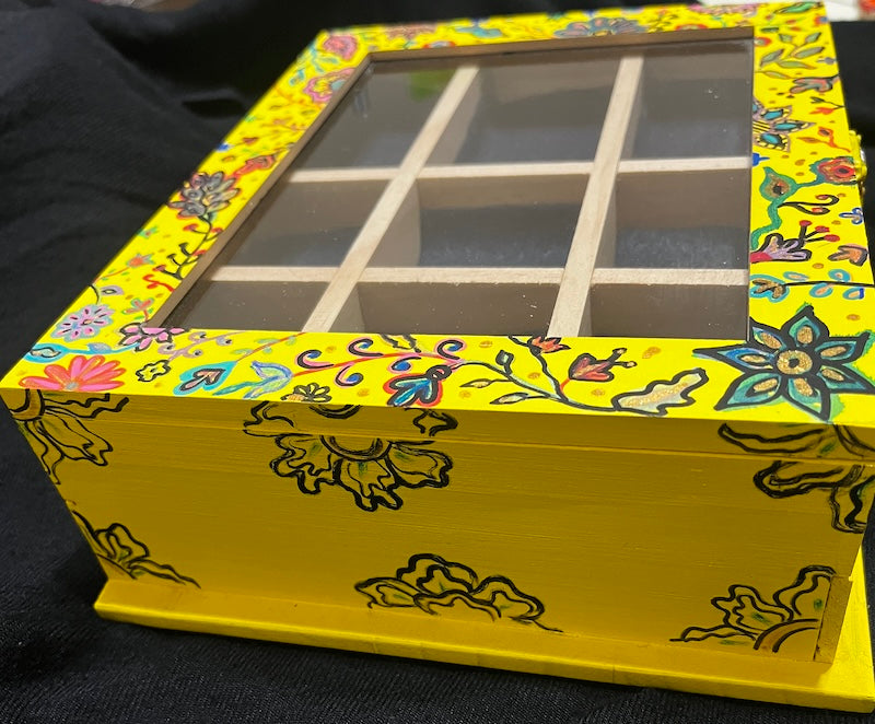Beautiful yellow jewelry box, painted and unique gift!