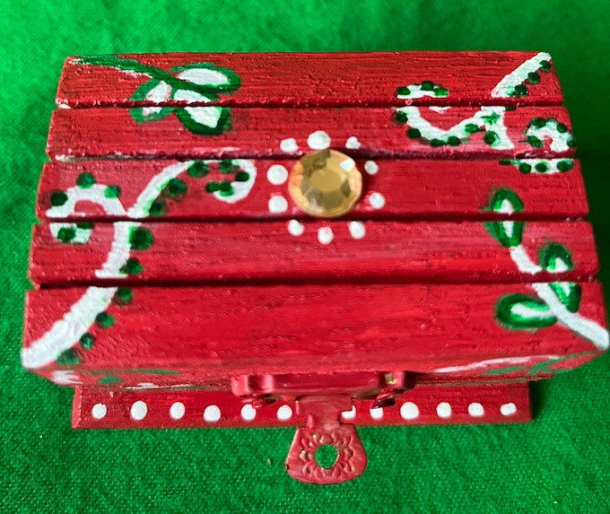 Red hand painted small wood box