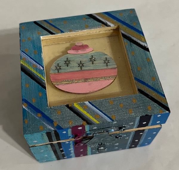 A pretty hand painted blue wooden gift box