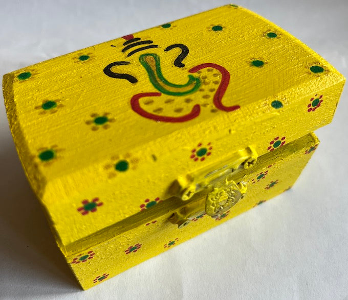 A yellow hand painted Ganesha art small gift box