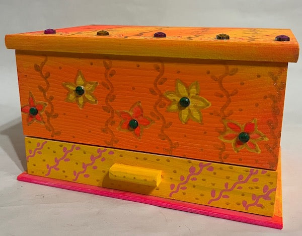 A orange yellow hand painted jewelry box