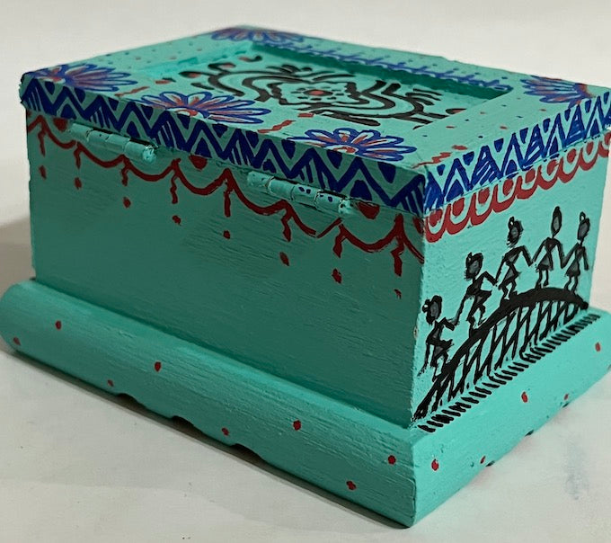 A blue hand painted small box with lid