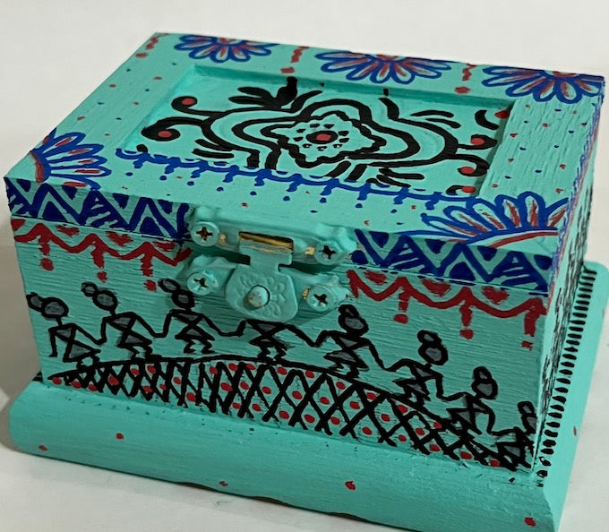 Wooden hand painted gift box with lid