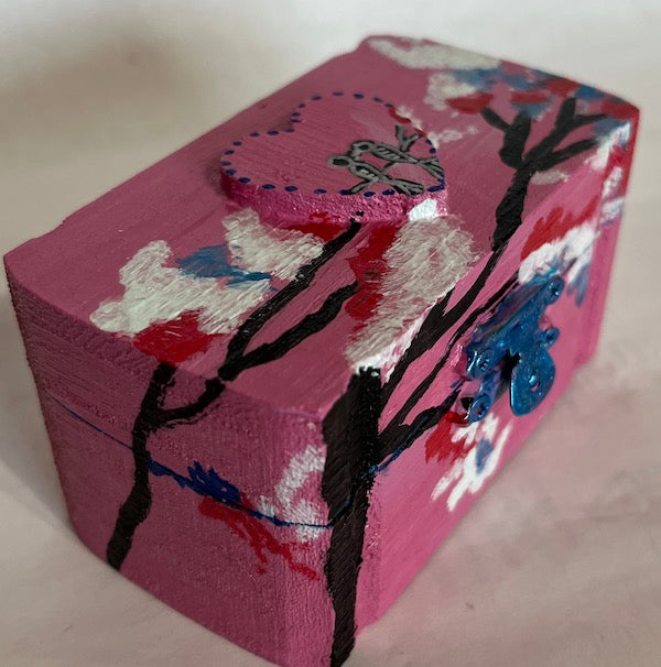A heart top box hand painted cherry blossom theme