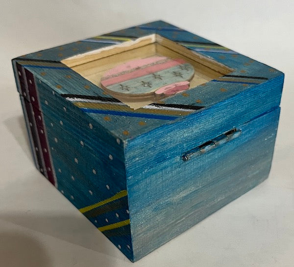 A pretty hand painted blue wooden gift box