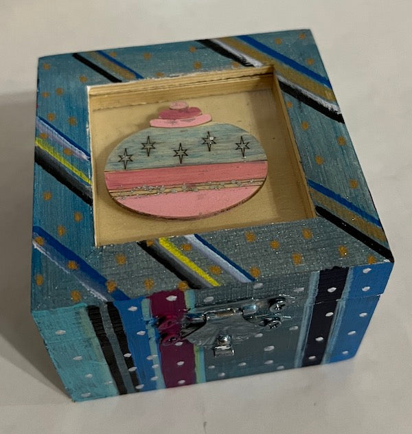 A pretty hand painted blue wooden gift box