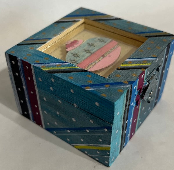 A pretty hand painted blue wooden gift box