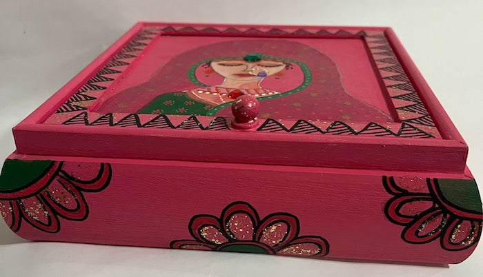 Flower art wooden jewelry box- acrylic painted octagonal box