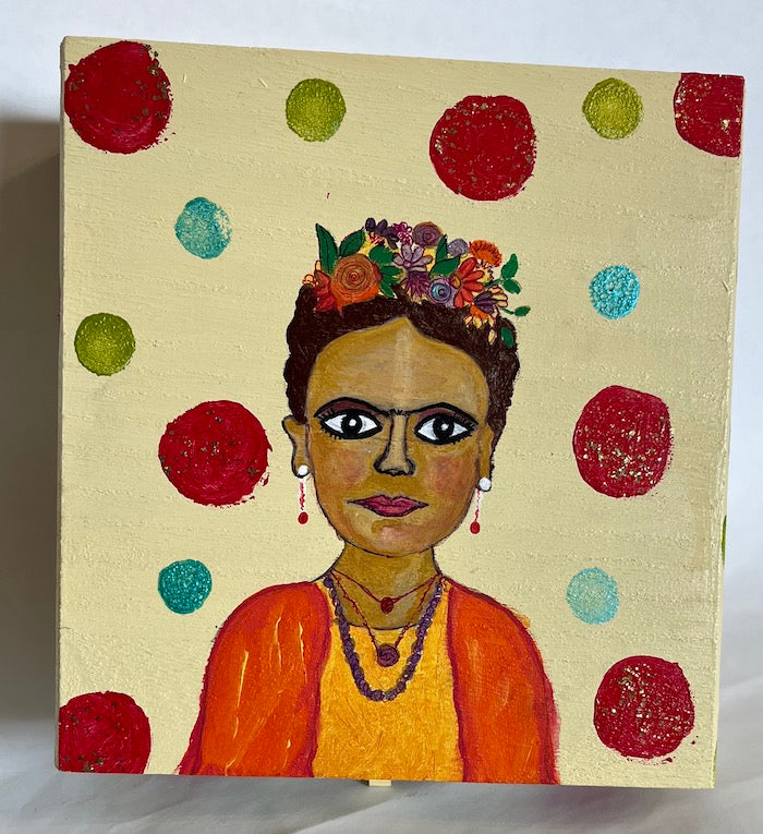A hand painted Frida Kahlo special themed keepsake wooden box!