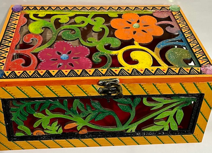A colorful  floral wood box