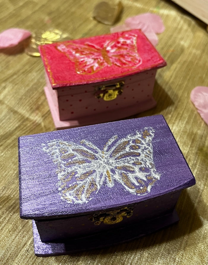 DIY wooden stamp art on mini wooden box