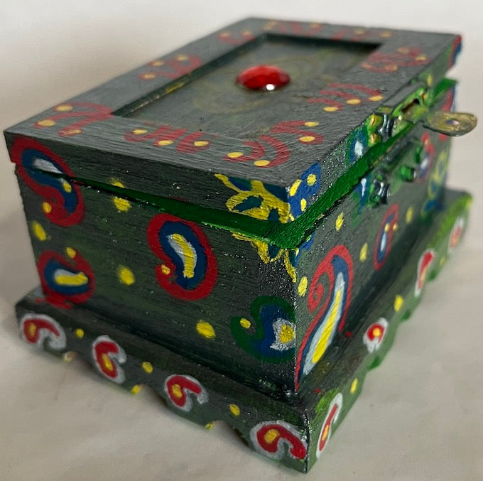 A pretty shaded of green and blue Paisley art mini hand painted box