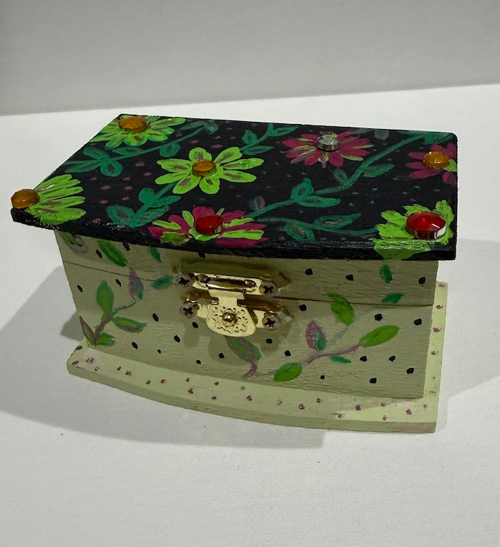 Hand painted floral wooden keepsake box - Jewelry and trinket storage
