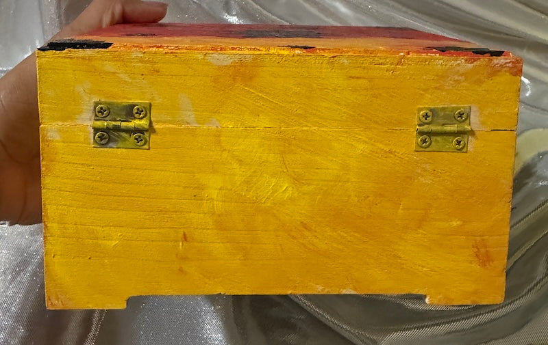 Hand painted sunset, bloom, wooden keepsake, box, red and yellow floral jewelry storage box