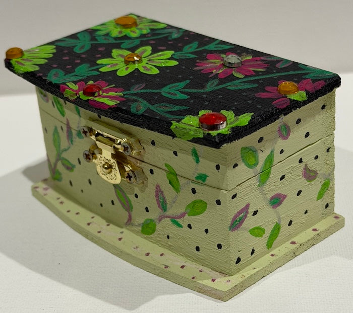 Hand painted floral wooden keepsake box - Jewelry and trinket storage