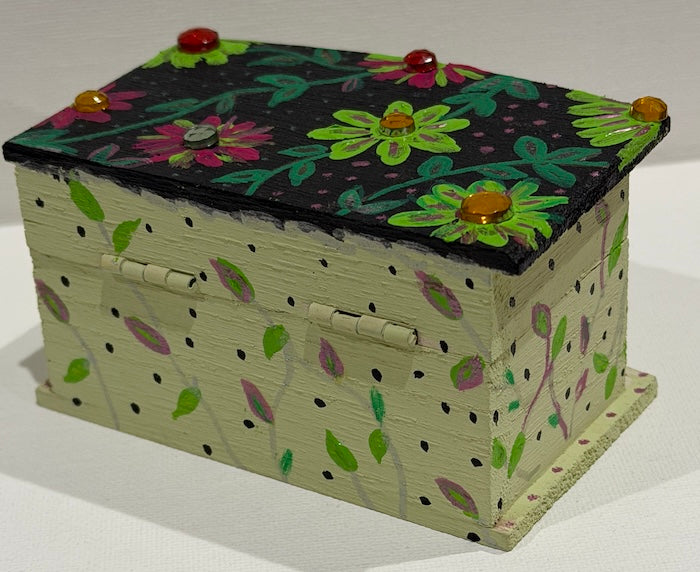 Hand painted floral wooden keepsake box - Jewelry and trinket storage