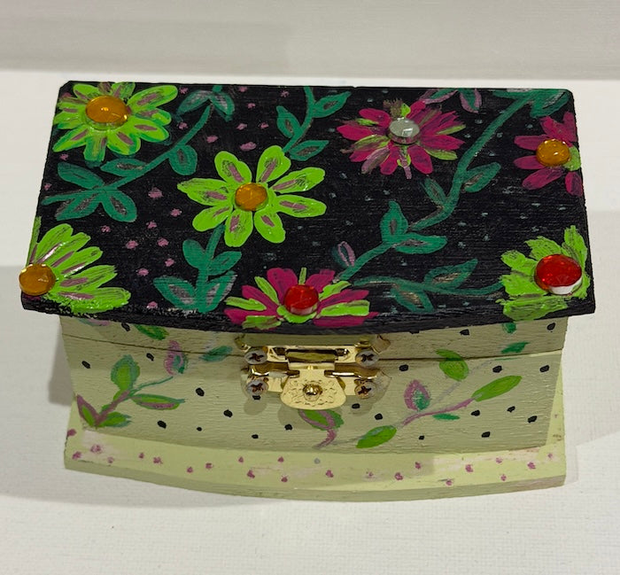 Hand painted floral wooden keepsake box - Jewelry and trinket storage
