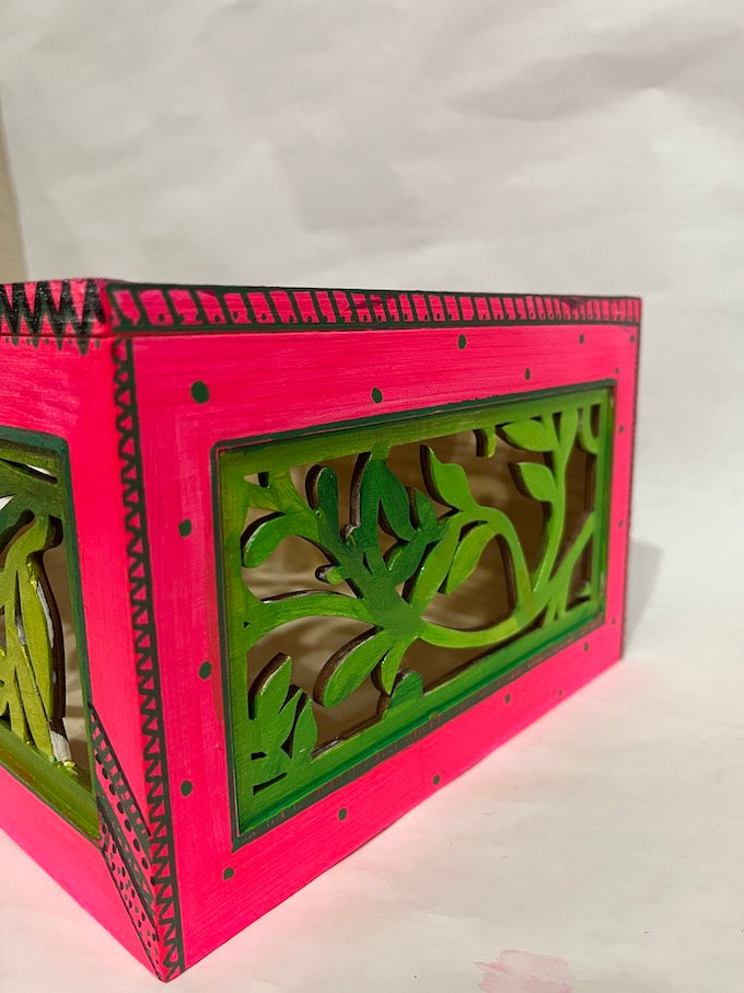 Wood carved painted box