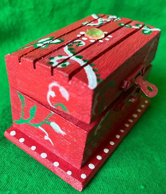 Red hand painted small wood box
