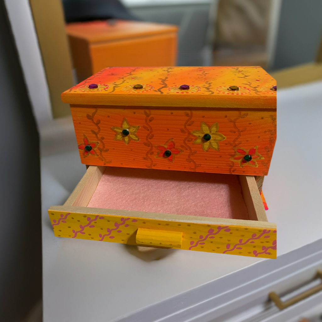 A hand painted wood jewelry box for women