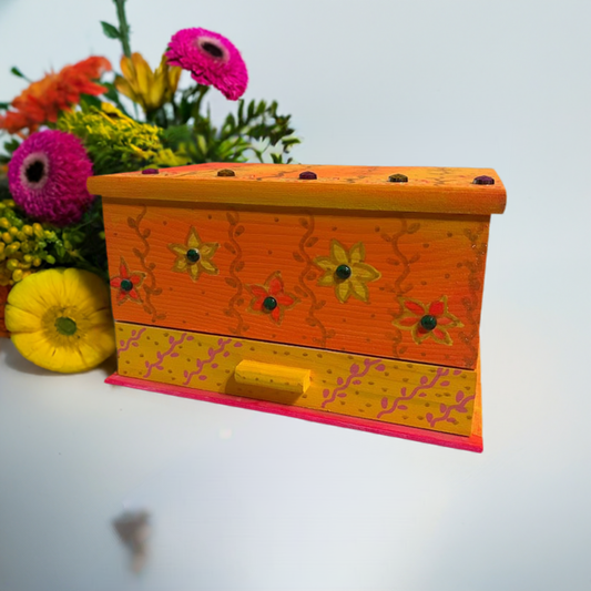 A hand painted wood jewelry box for women
