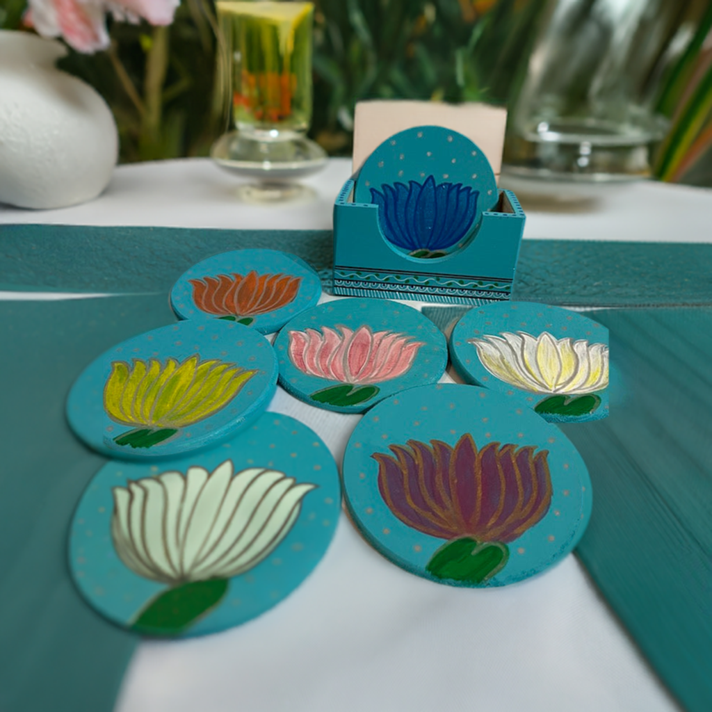 Beautiful and Colorful, Get a Lotus Themed Coaster Set for You