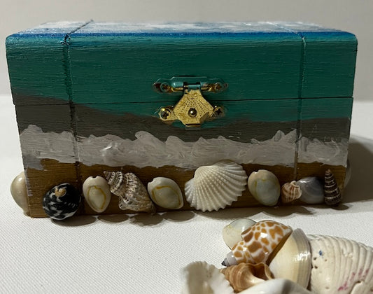 A shell hand painted wooden box