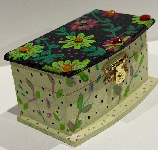 Hand painted floral wooden keepsake box - Jewelry and trinket storage