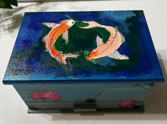A Koi fish painted jewelry box