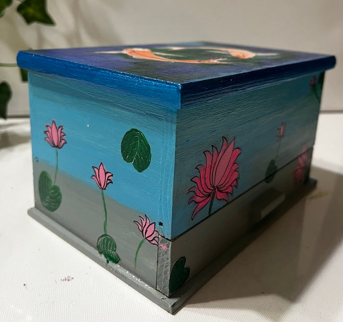 A Koi fish painted jewelry box