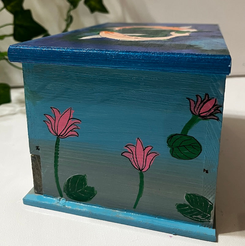 A Koi fish painted jewelry box