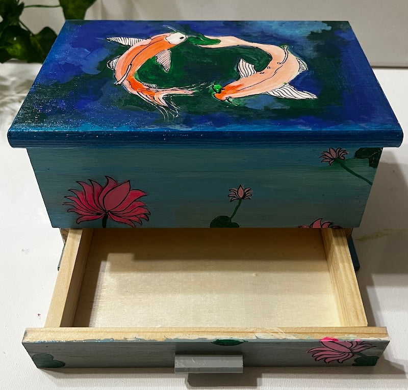 A Koi fish painted jewelry box