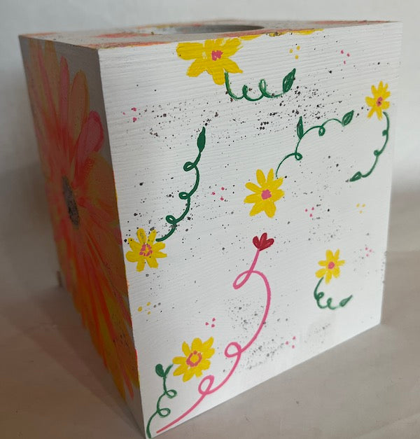 floral hand painted tissue box