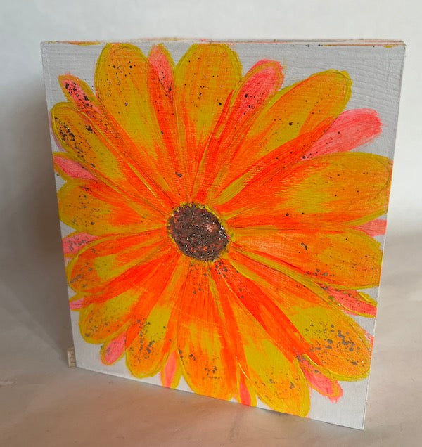 A yellow pink floral hand painted tissue box