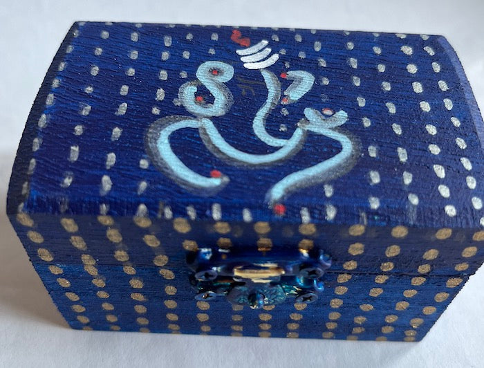 A blue hand painted Ganesha box to gift small items.