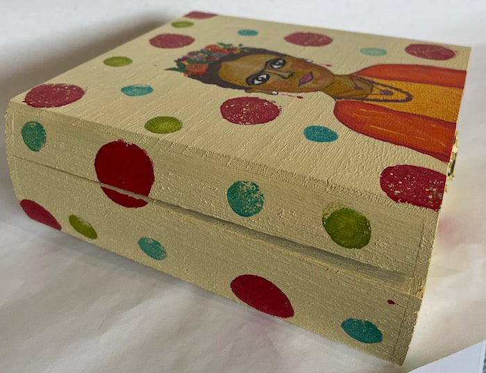 A hand painted Frida Kahlo special themed keepsake wooden box!