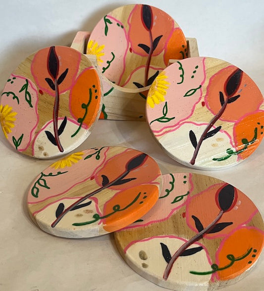 A set of 5 hand painted coaster