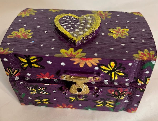 A yellow heart top hand painted wooden box