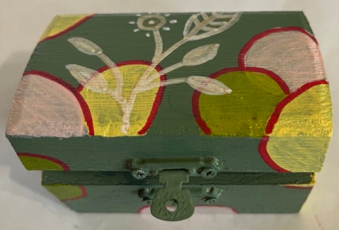 An olive hand painted boho art small gift box